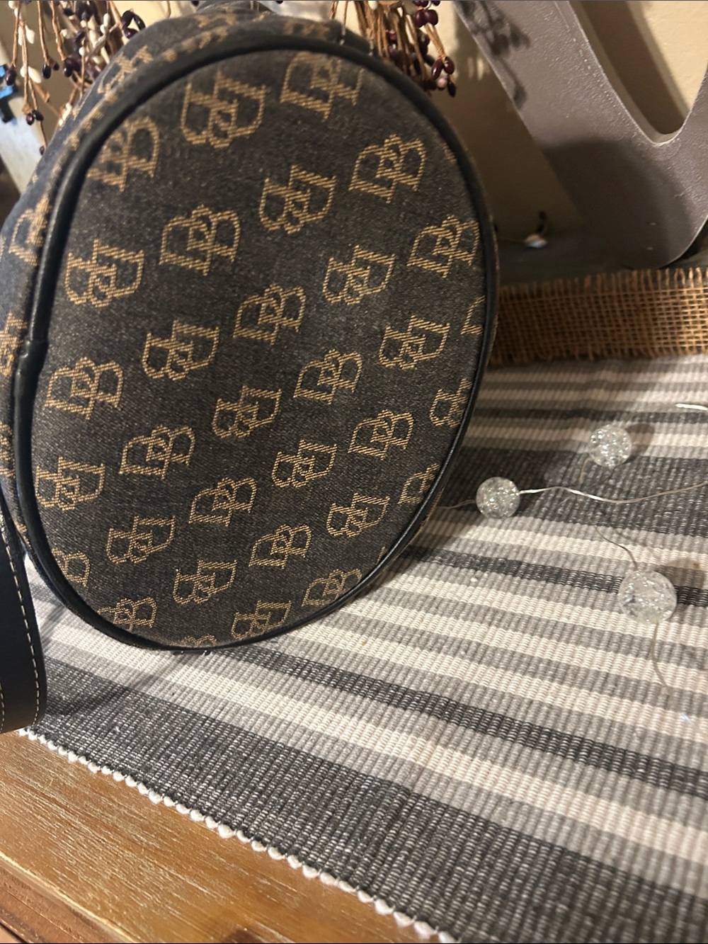 Dooney & Bourke Brown & Black Signature Logo Tote with Gold Plaque - Picture 5 of 7
